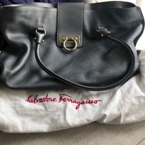 Authentic Salvatore Ferragamo grey metallic purse